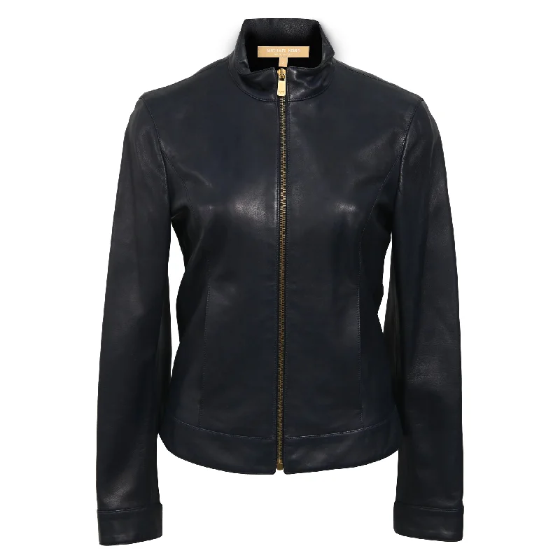 Best Seller Michael Kors Zipped Jacket in Navy Blue Leather