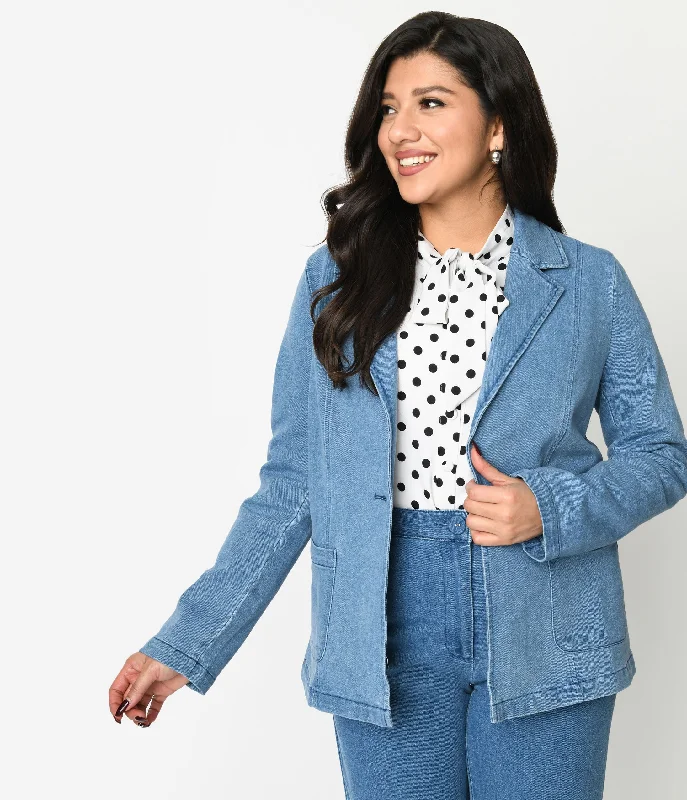 Rustic Countryside Charm Look Denim Washed Blazer