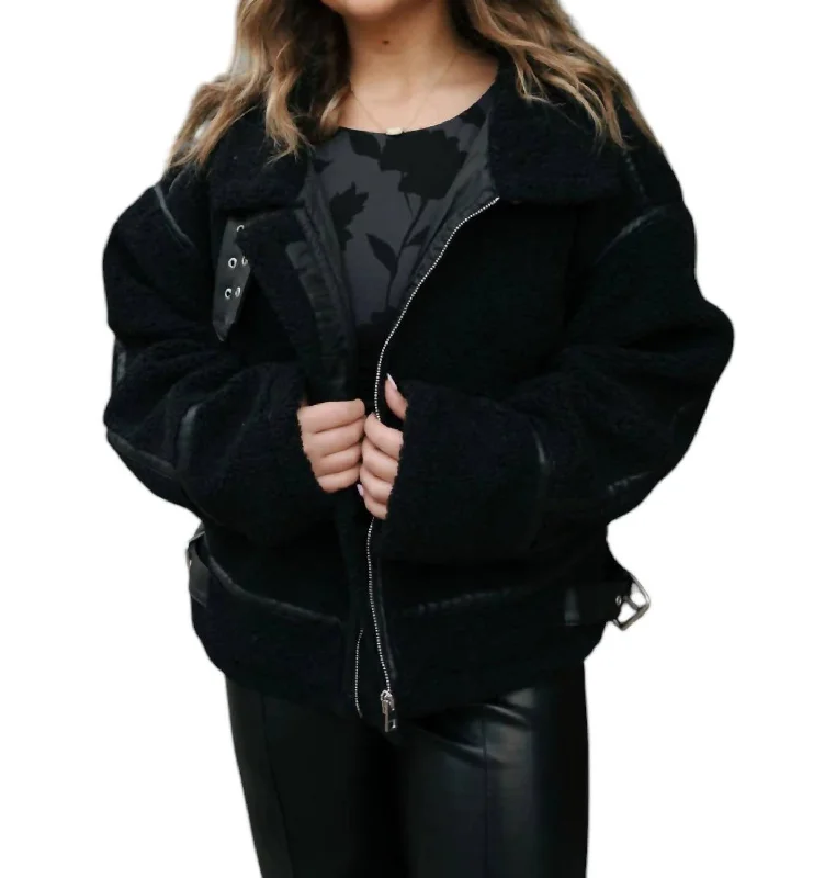 Budget Friendly Sherpa Bomber Jacket In Black