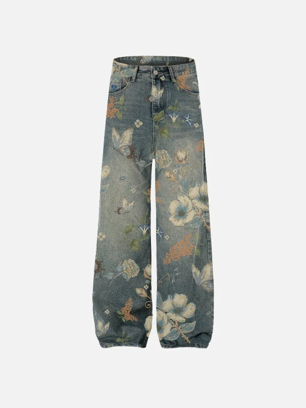 Vintage Look Aelfric Eden Plant Flower Print Jeans