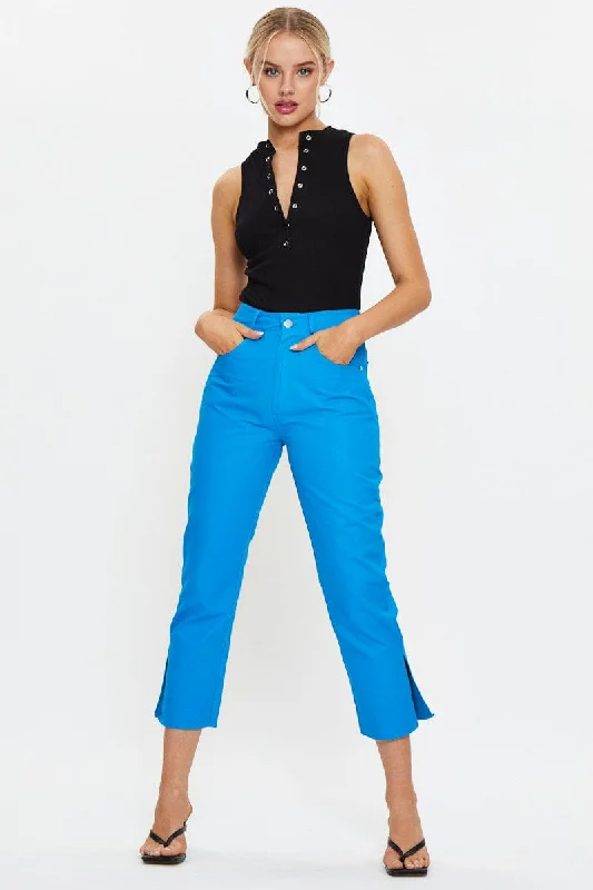 Minimalist Elegant Blue Wide Leg Side Split Jeans