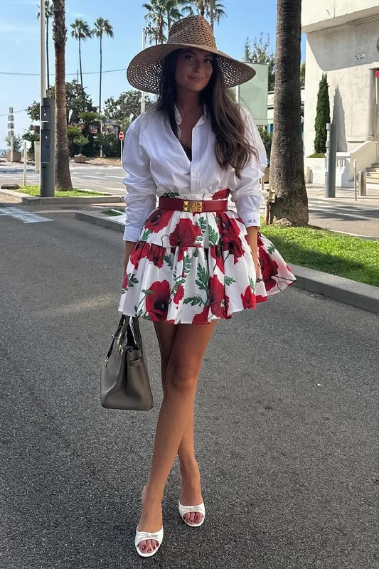 Quality Wear Isola | Poppy Print Poplin Tired Mini Skirt