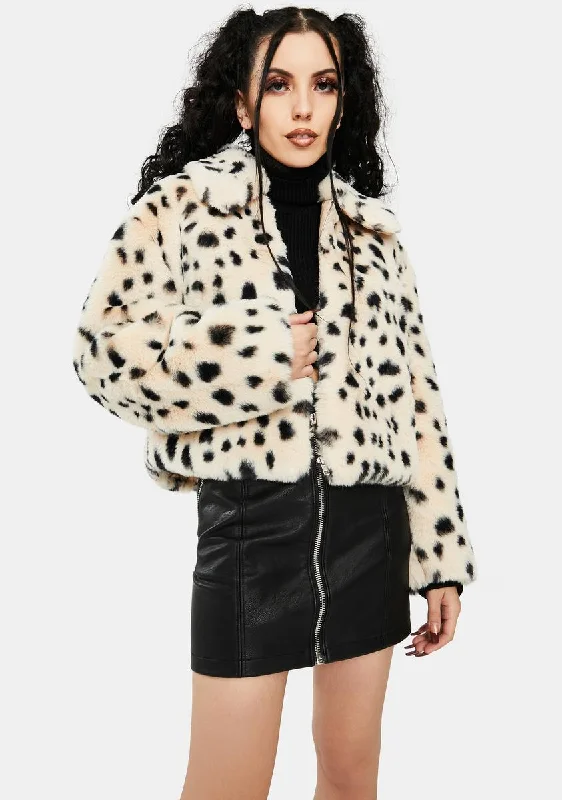 Seize Bargains Snow Leopard Faux Fur Bomber