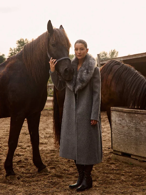 Spring Fashion Long Wrap Coat With Faux Fur Collar