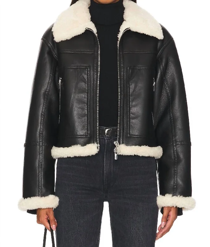 Trendy Clothing Sale Avery Faux Fur Shearling Jacket In Black & Champagne