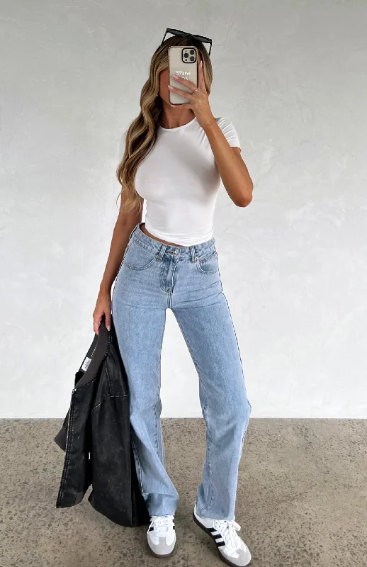 Anniversary Sale Jordyn High Waisted Straight Leg Jeans Light Blue Wash