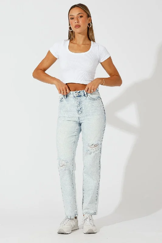 Special Offer Denim Mom Jeans High Rise Ripped