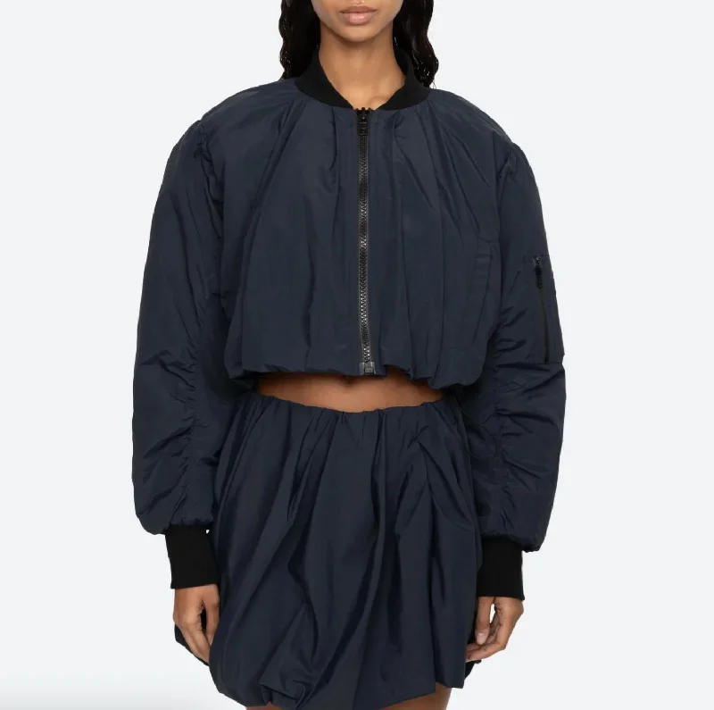 Elegant Details Evelyn Bomber Jacket In Navy