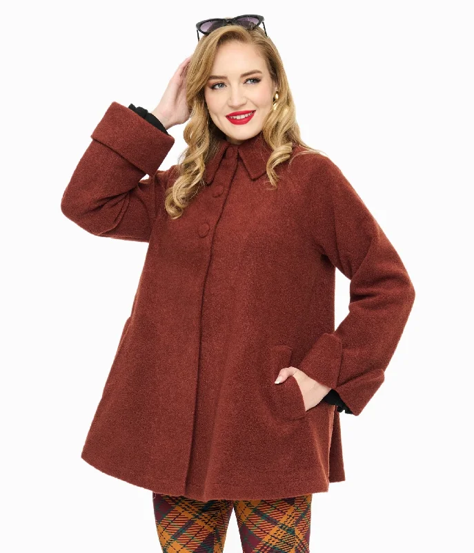 Chic Style Voodoo Vixen 1960s Brown A-Line Coat