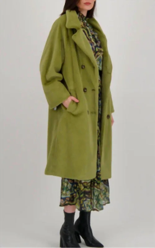 Stylish Savings Oversized Faux Fur Coat In Celery