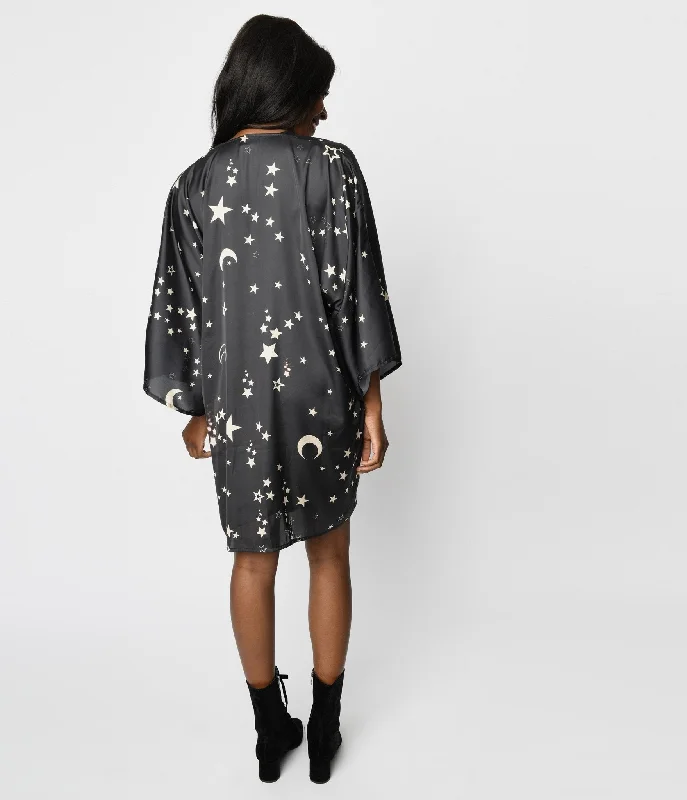 Effortless Sophistication Black Moon & Stars Celestial Witch Kimono