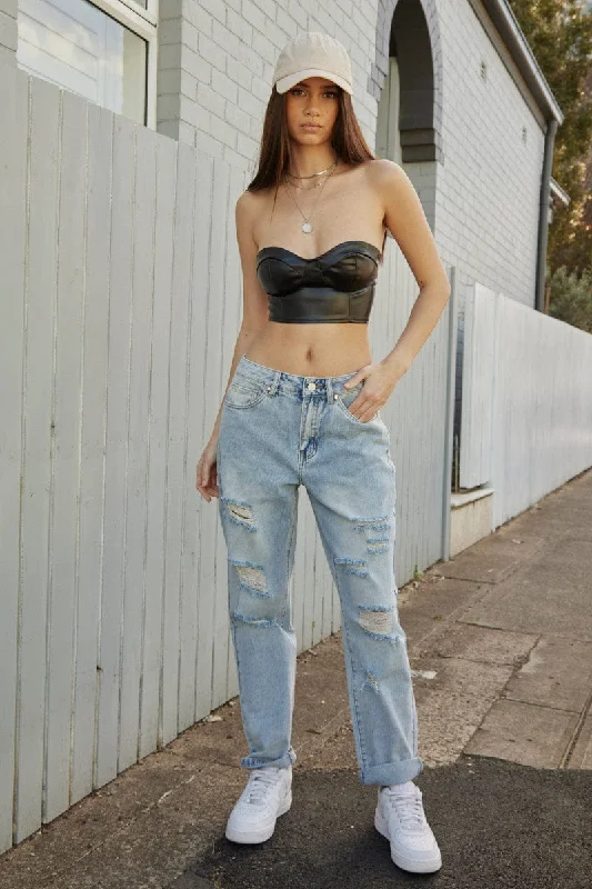 Style Redefined Blue Boyfriend Jeans Mid Rise