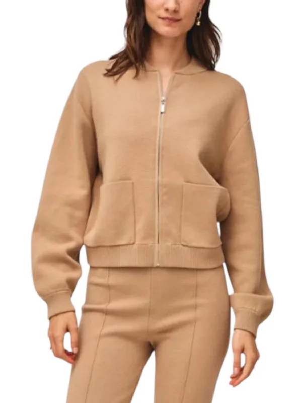 Current Trends Superfine Organic Cotton Track Jacket In Vintage Camel