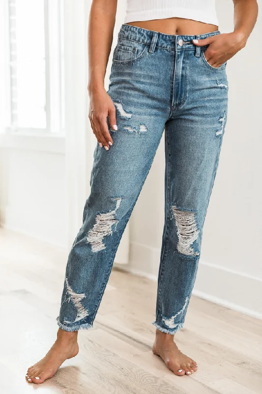 Must-Have Styles Priscilla Distressed Girlfriend Medium Wash Jeans FINAL SALE