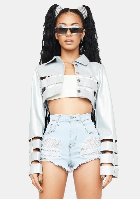 Fashion Forward Style Star Element Cut-Out Crop Jacket