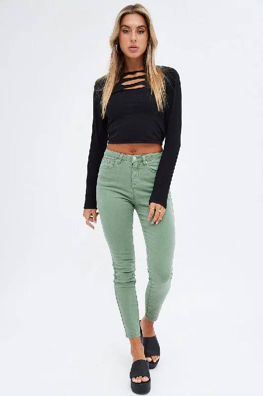 Summer Essentials Green Skinny Denim Jeans Mid rise