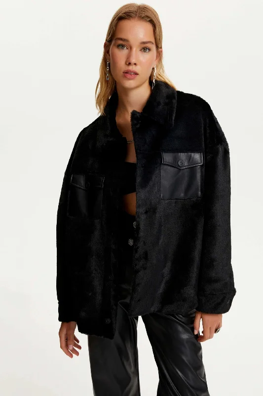 Wardrobe Essentials Lapel Collar Faux Fur Jacket