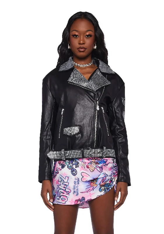 Charming Silhouette Glam Rock Rhinestone Moto Jacket