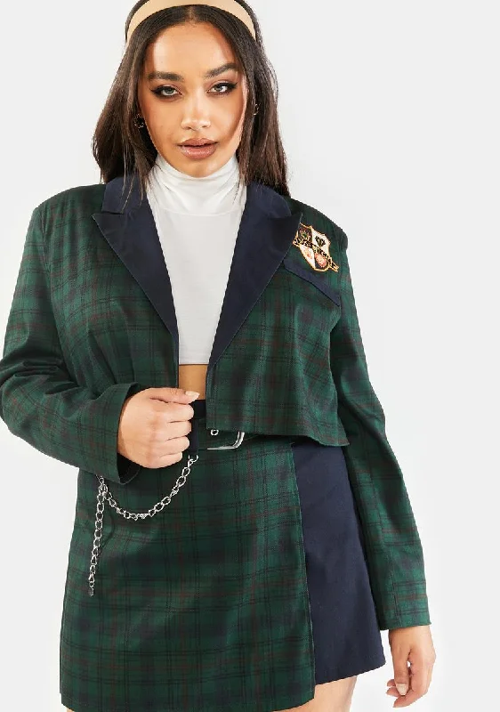 Seasonal Style Discounts Plus Dorm Core Cropped Plaid Blazer