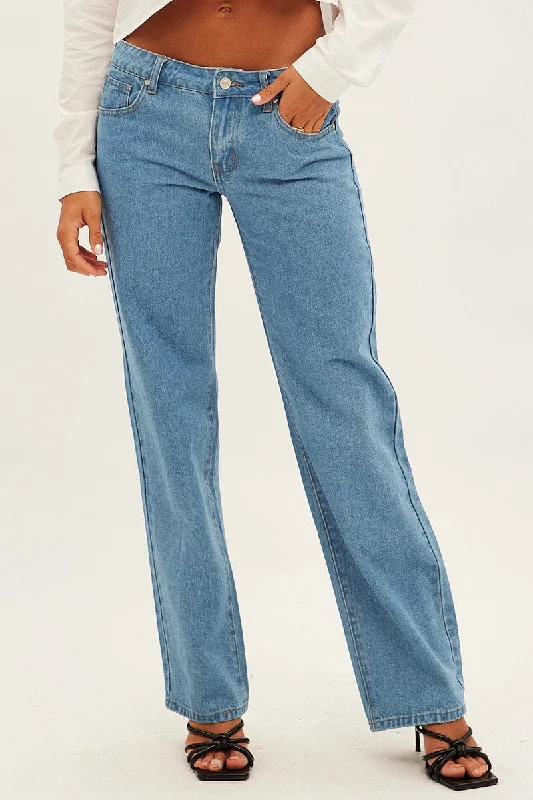 Coastal Beach - Inspired Style Blue Straight Denim Jeans Low Rise