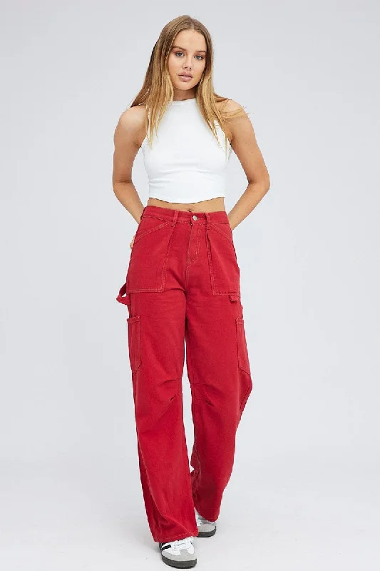 Luxe Layering Red Cargo Jeans Mid Rise