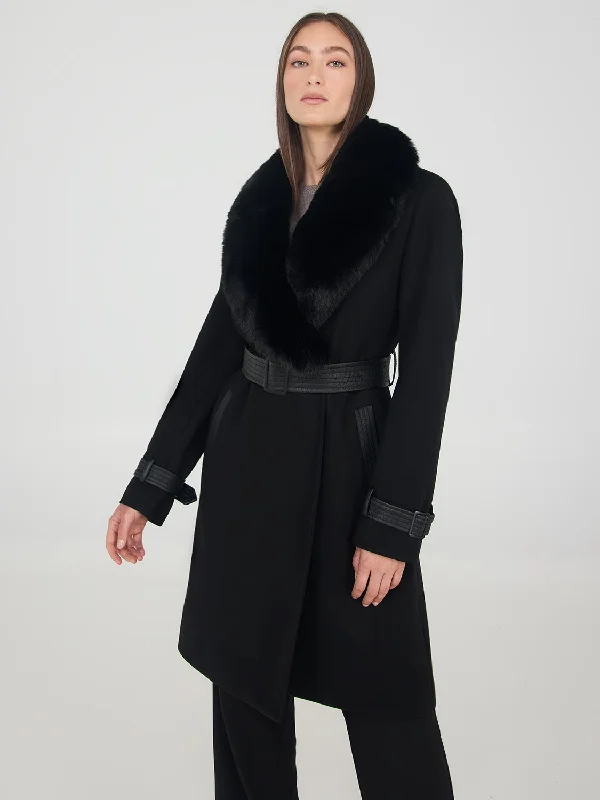 Limited Time Removable Faux Fur Collar Wrap Coat