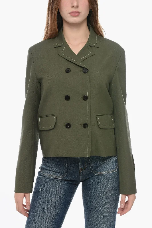 Effortless Comfort Marni Cropped Double-breasted Blazer with Visible Stitching