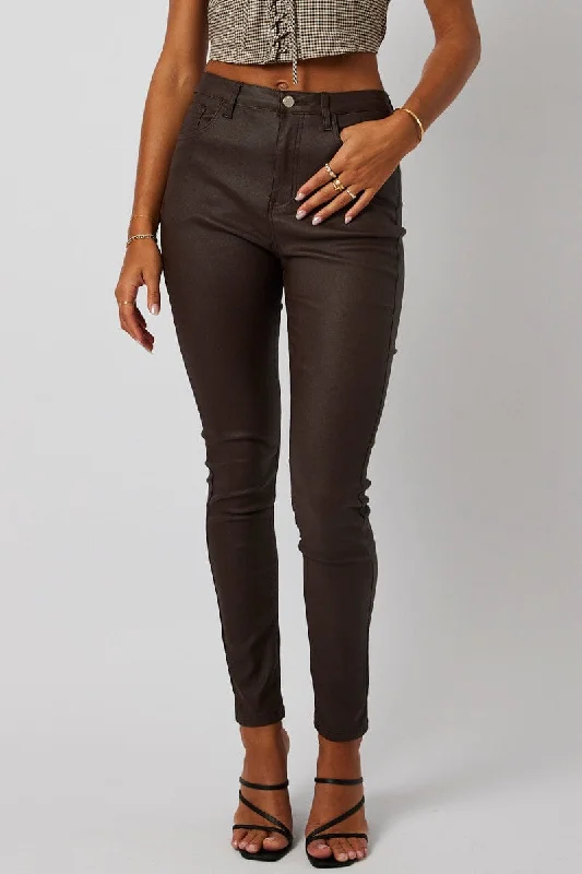 Limited Stock Brown Skinny Jean Wet Look