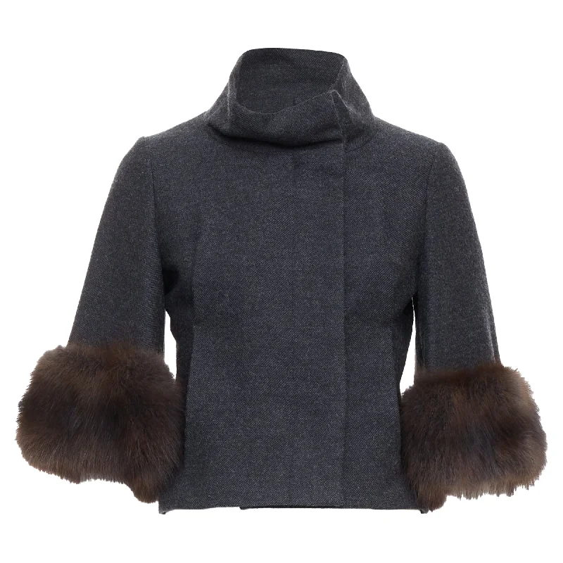 Limited - Time Bundle Marni Fur Trim Flare Wool Blend Cropped Jacket