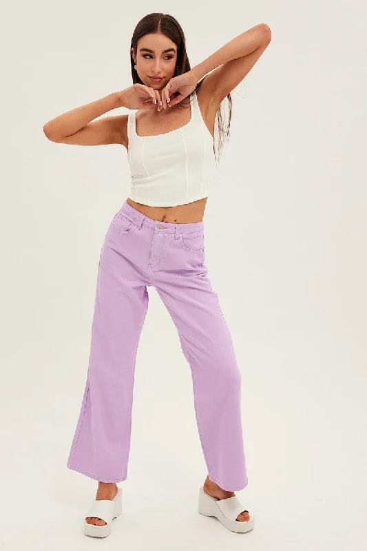 Graceful Drape Purple Denim Jeans High Rise Wide Leg