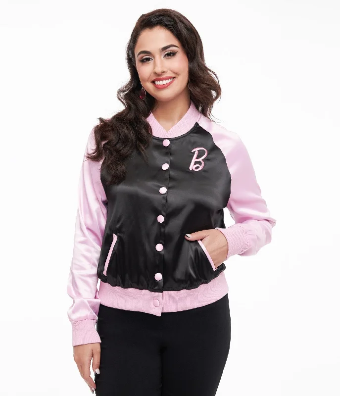 Limited Stock Barbie x Unique Vintage Pink & Black OG Barbie Long Sleeve Bomber Jacket