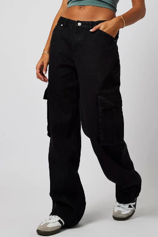 Classic Appeal Black Cargo Jean Mid Rise