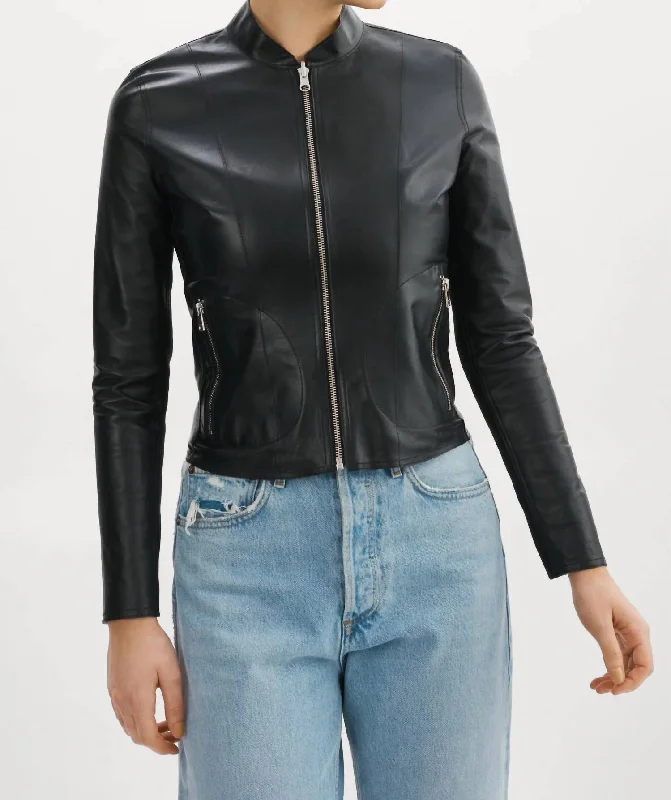 Exquisite Craftsmanship Chapin Reversible Leather Bomber Jacket In Black/silver