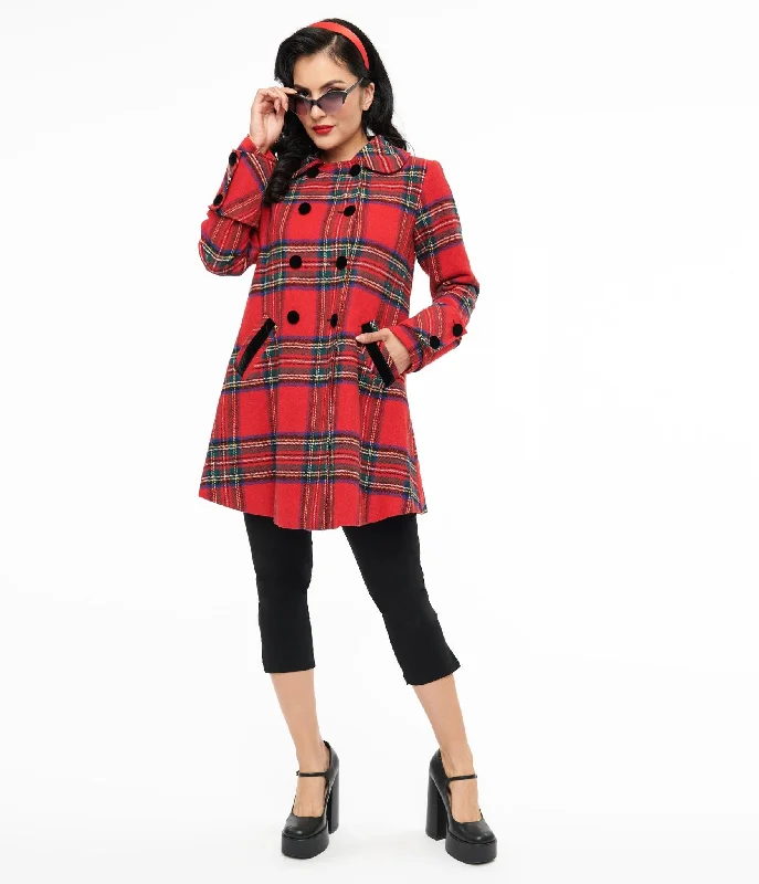 First Order Discount Unique Vintage 1960s Red Plaid Peacoat