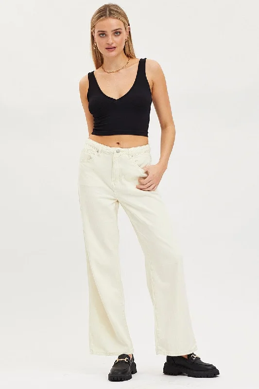 Chic Style, Always In Vogue White Wide Leg Denim Jeans High Rise