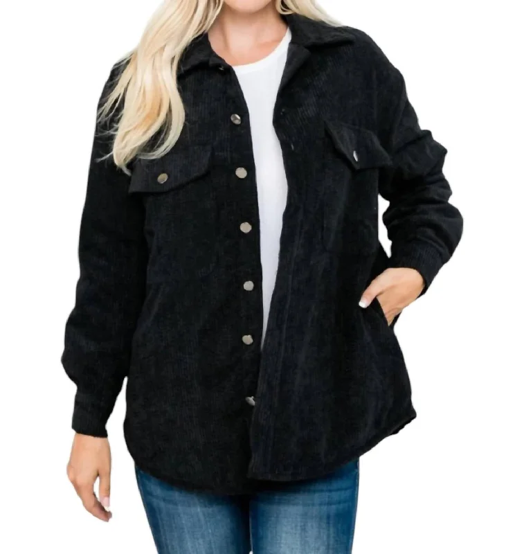 Statement Piece Talissa Oversized Padded Corduroy Jacket In Black