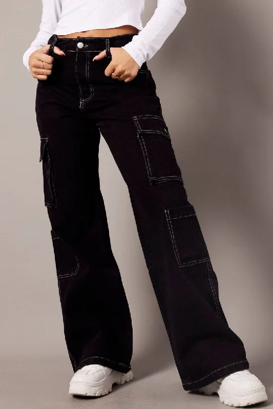 Effortless Sophistication Black Cargo Jean Mid Rise