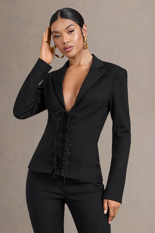 Effortless Sophistication Runway Ready | Black Laced Corset Tailored Blazer