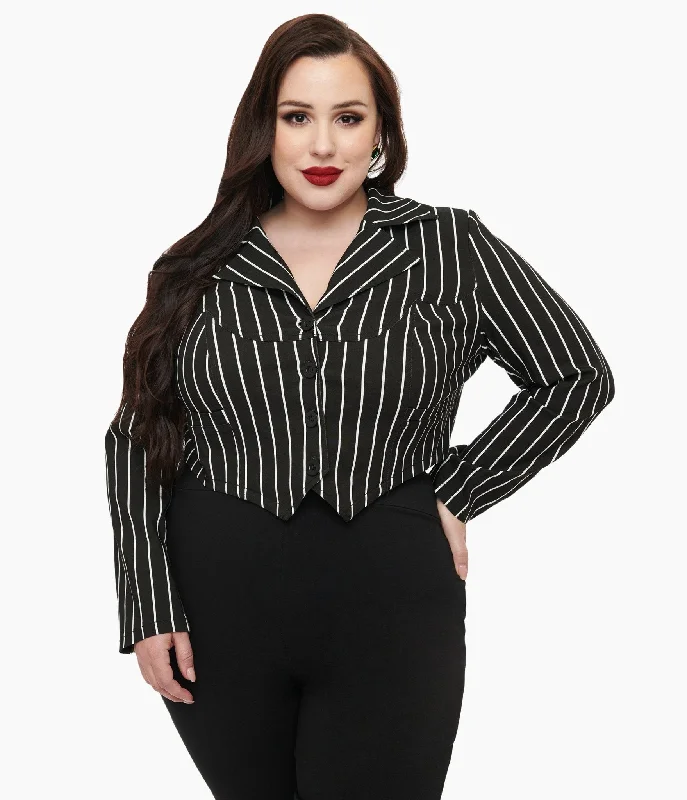 Score Big On Glamorous Red - Carpet Styles Tim Burton’s The Nightmare Before Christmas by Unique Vintage Plus Size Black & White Stripe Jack Skellington Western Jacket