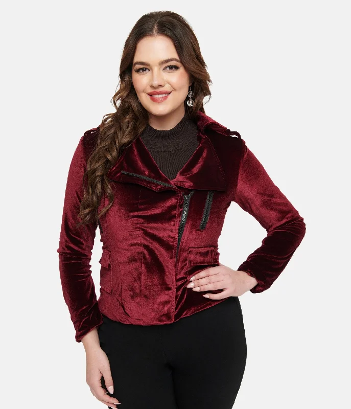 Save On Classic Elegant Styles Pretty Attitude Clothing Burgundy Velvet You Could Be Mine Moto Jacket