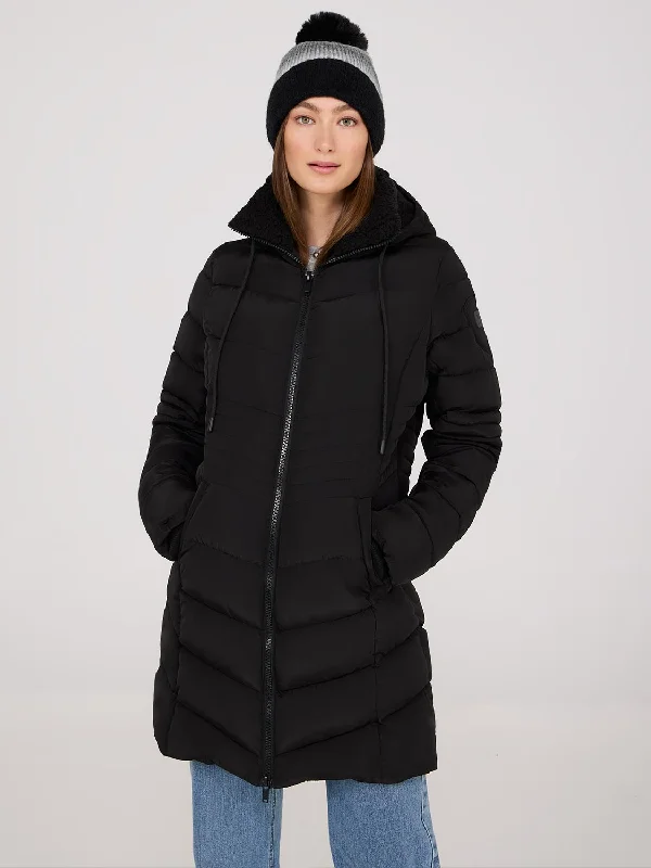 Evening Elegance Mid-Length Hooded Puffer