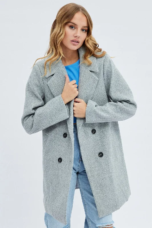 Seasonal Trend Grey Coat Longline Collared Long Sleeve