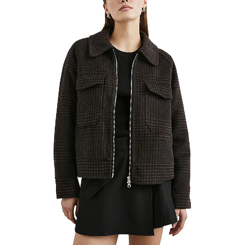 Coastal Beach - Inspired Style Womens Wool Blend Houndstooth Wool Coat