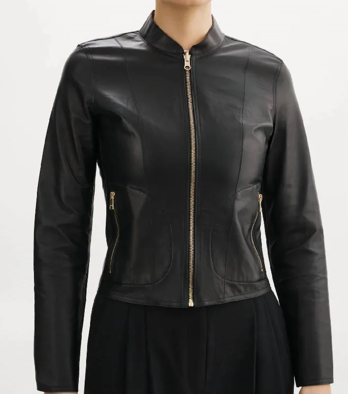 Casual Chic Clothing Chapin Reversible Leather Bomber Jacket In Black/gold