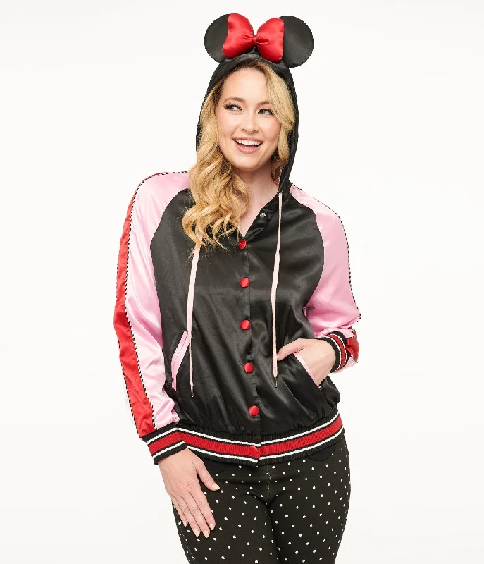 Limited Styles Disney Mickey & Friends Collection by Unique Vintage Minnie Mouse Hooded Satin Bomber Jacket