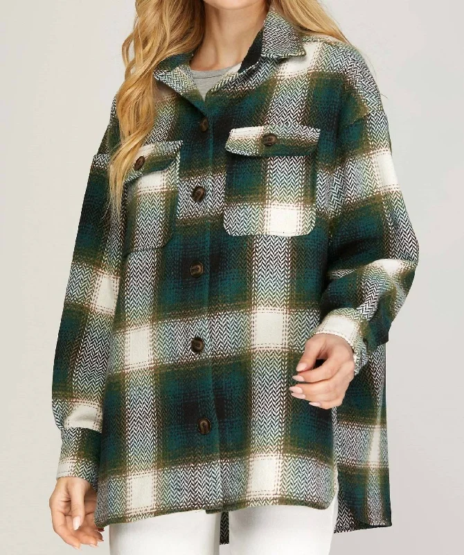 Urban Femme Streetwear Flannel Plaid Jacket In Green