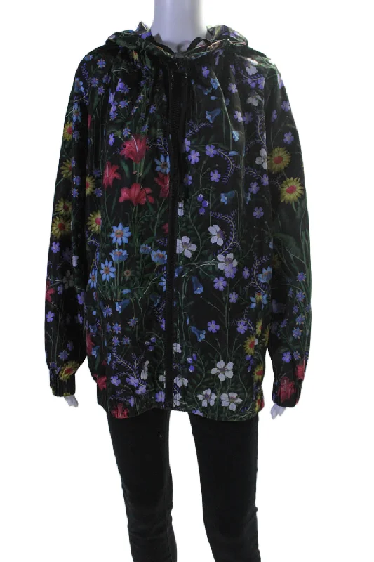 Find Your Unique Flair Gucci Womens Floral Print Full Zipper Rain Jacket Black