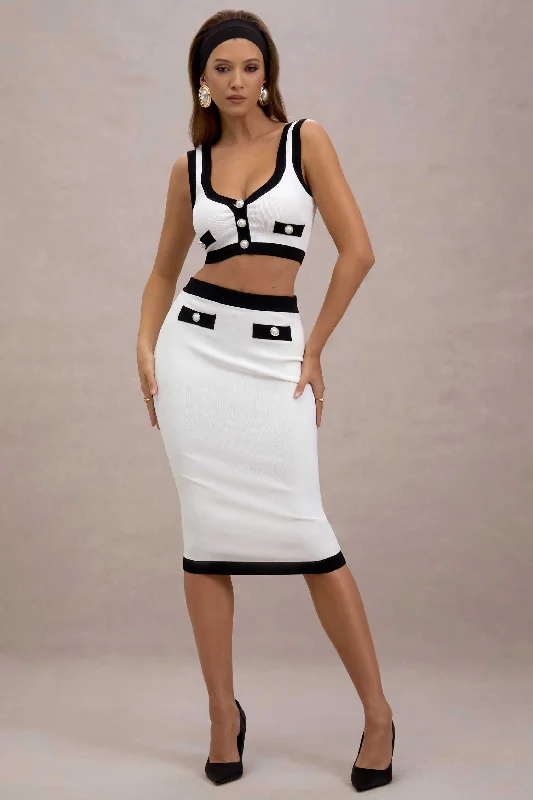 Fresh Styles, Fresh Deals Dione | Black & White Knit Midi Skirt