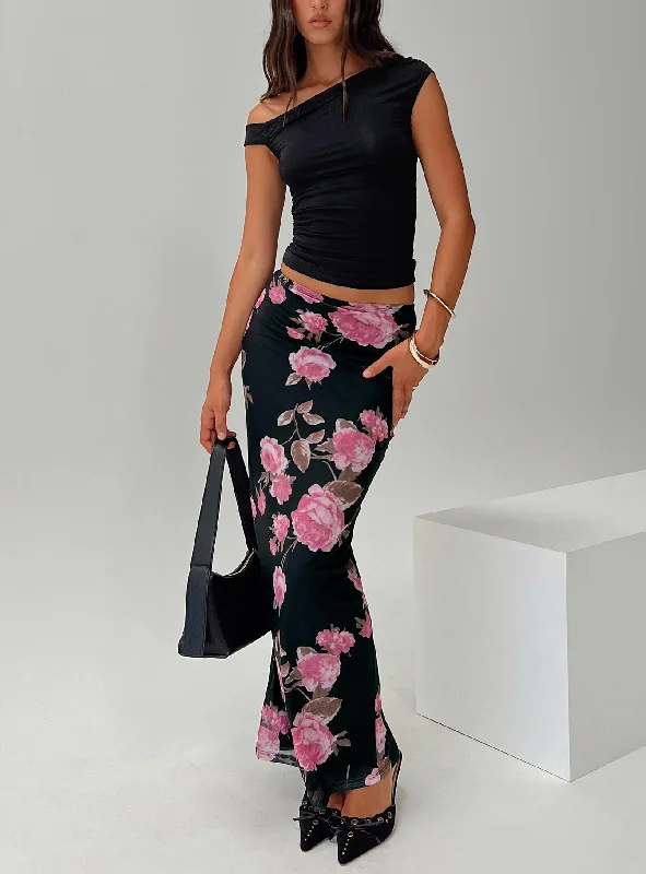 Valentine's Special Modalla Maxi Skirt Black Floral