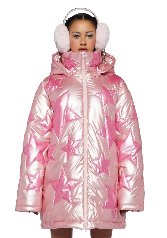 Special Occasion Wear Beyond The Stars Puffer Jacket- Pink